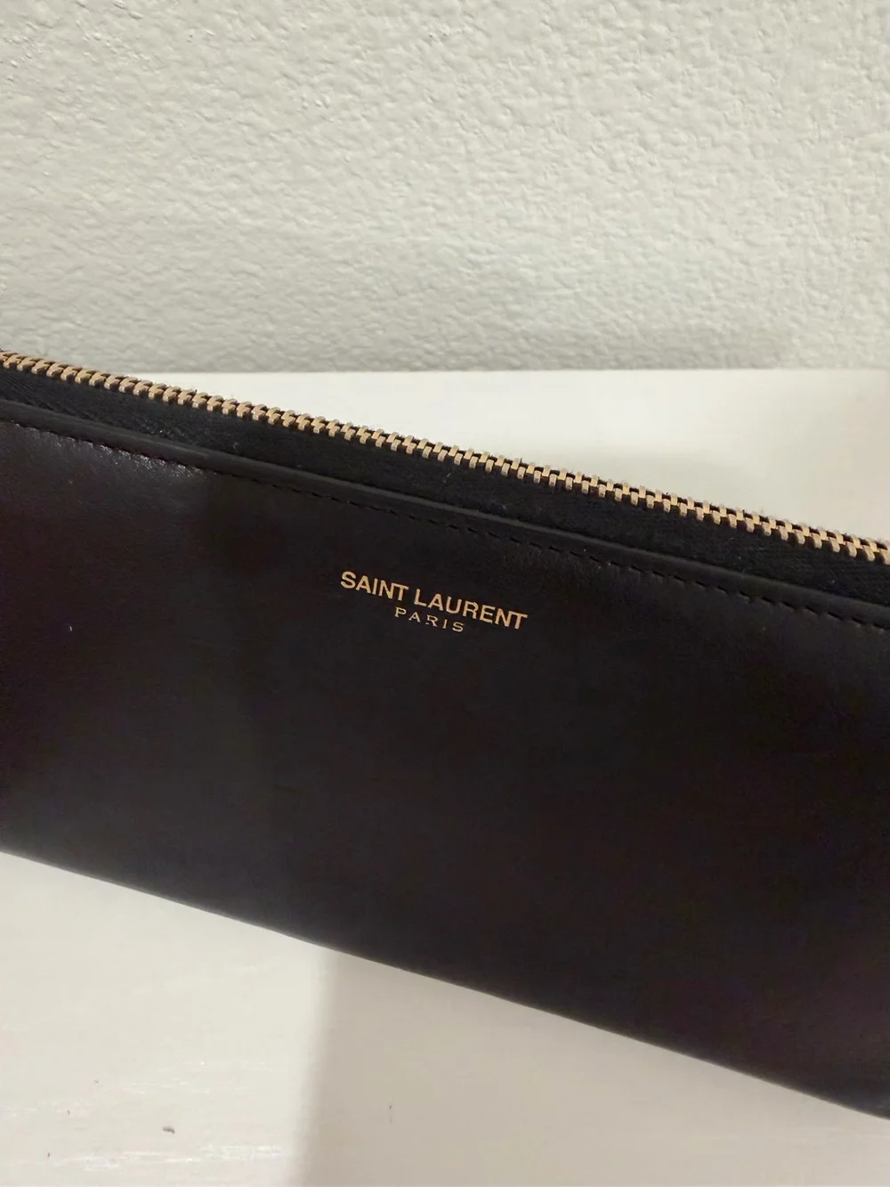 Saint Laurent Black Leather Zip-Around Wallet with Gold Hardware